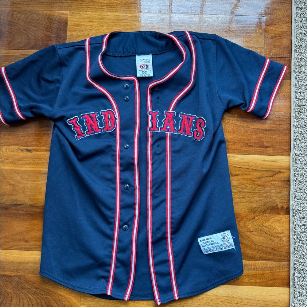 Kids Navy Blue Indians Baseball Jersey